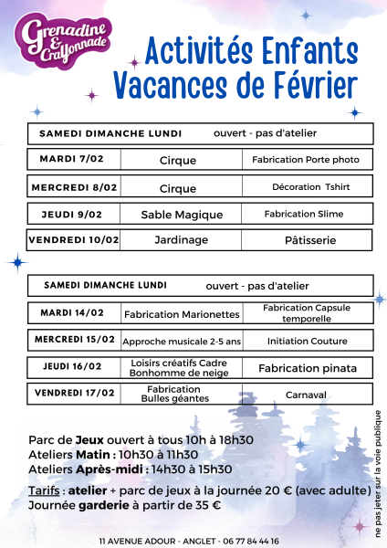 Ateliers enfant vacances février